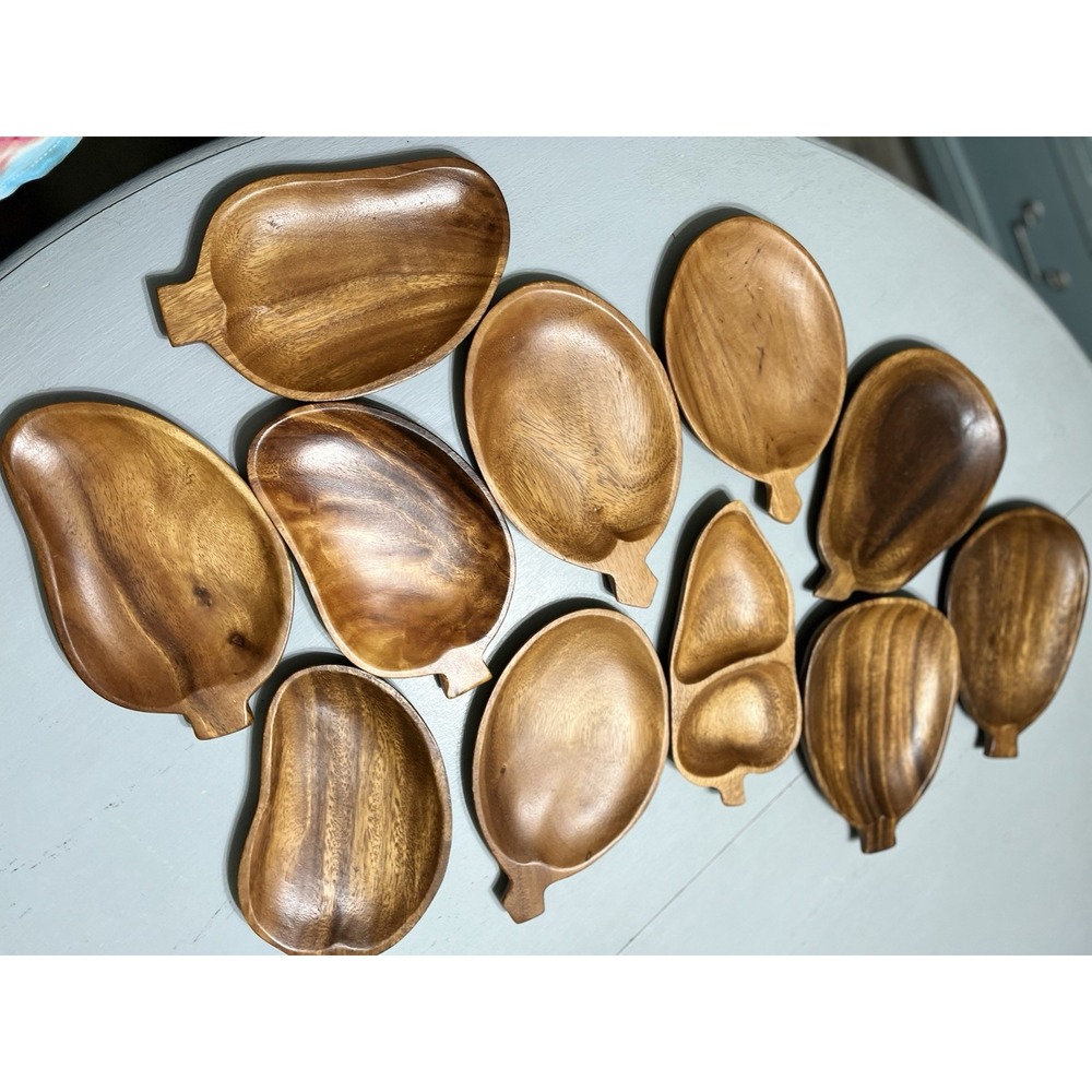 Vintage Lot Of‎ 11 MCM Monkey Pod Wood Serving Trays Bowls Charcuterie
